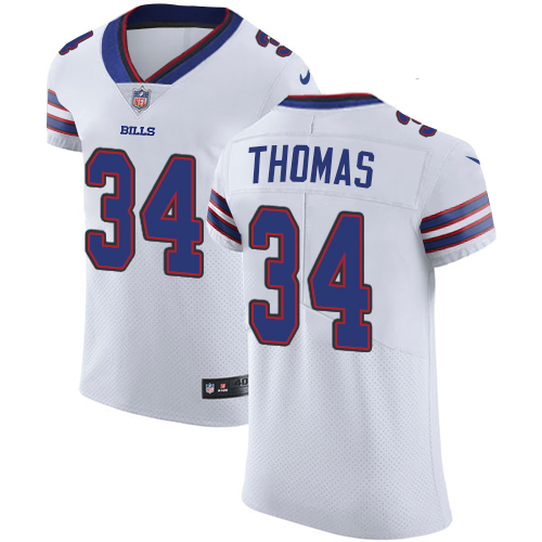 Nike Bills #34 Thurman Thomas White Men's Stitched NFL Vapor Untouchable Elite Jersey - Click Image to Close
